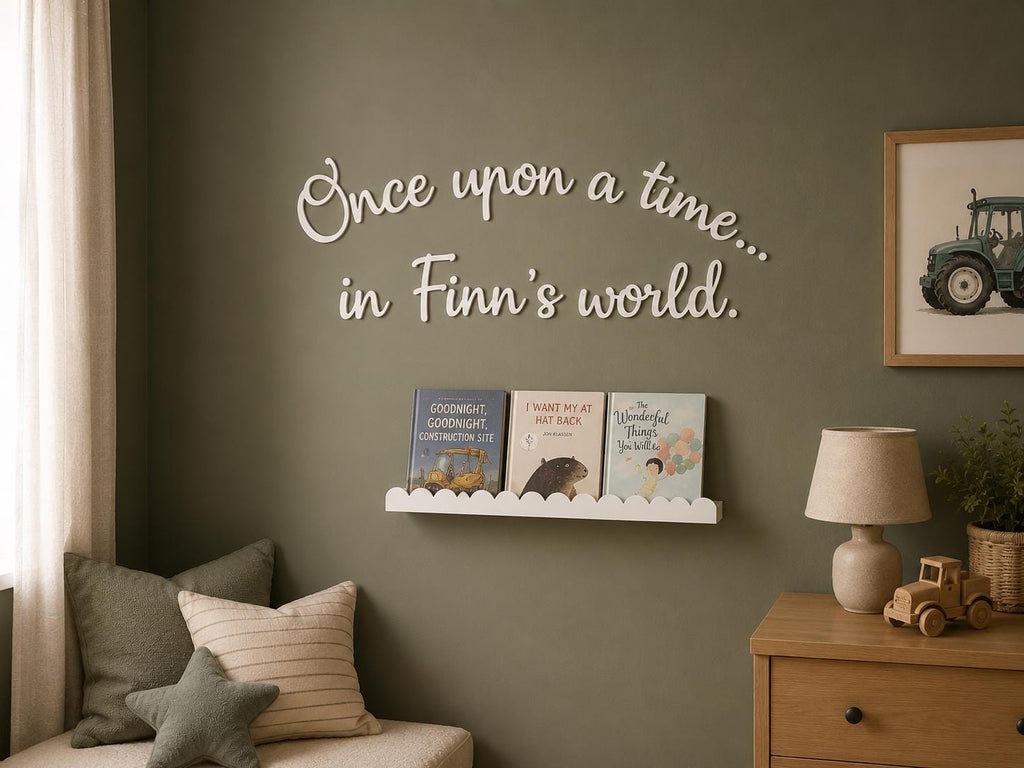 Once Upon a Time Sign with Name | Wooden Wall Sign for Nursery | Custom Nursery Reading Nook Decor | Story time Sign | Kids Room Bookshelf