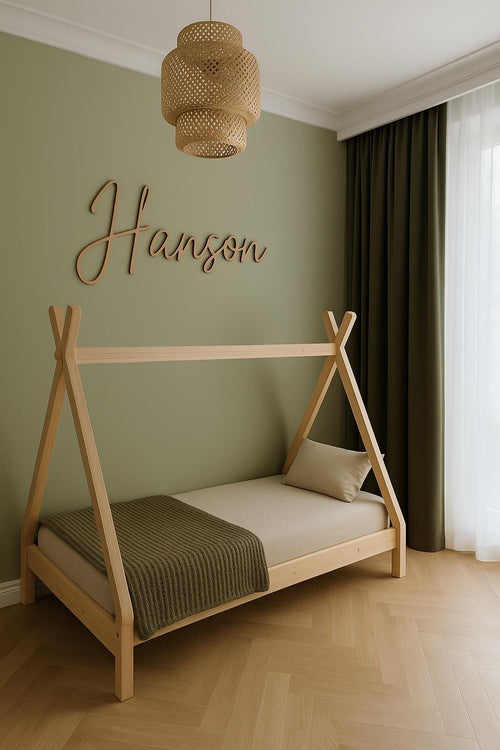 Cursive Baby Name Sign: Raw Birch Wood Nursery Decor (23-38" wide options)