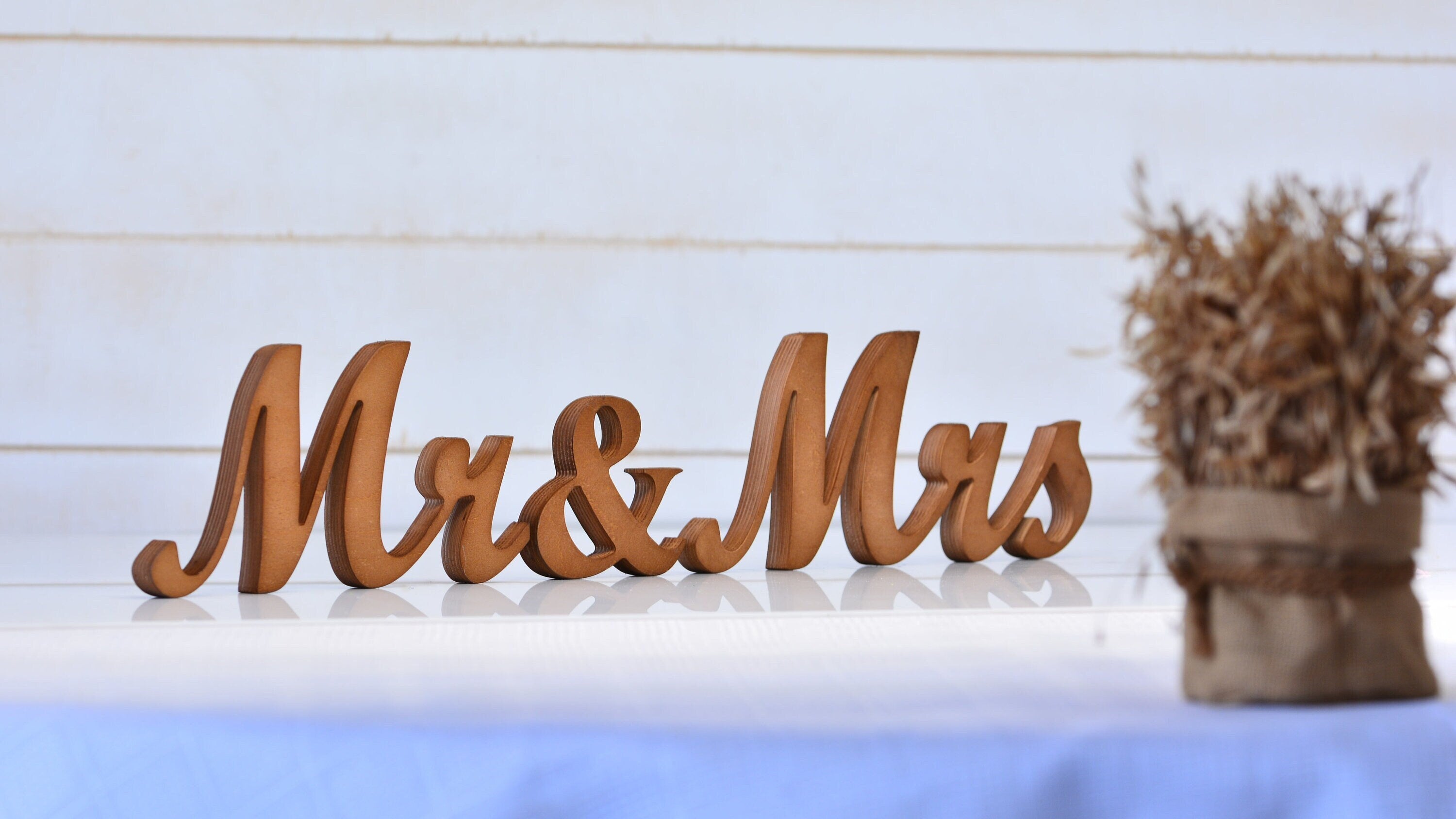 Mr & Mrs Wedding Table Sign, Wooden Sweetheart Table Decoration, Rustic Head Table Letters, Wedding Reception Decor, Freestanding Wood Cutout Set