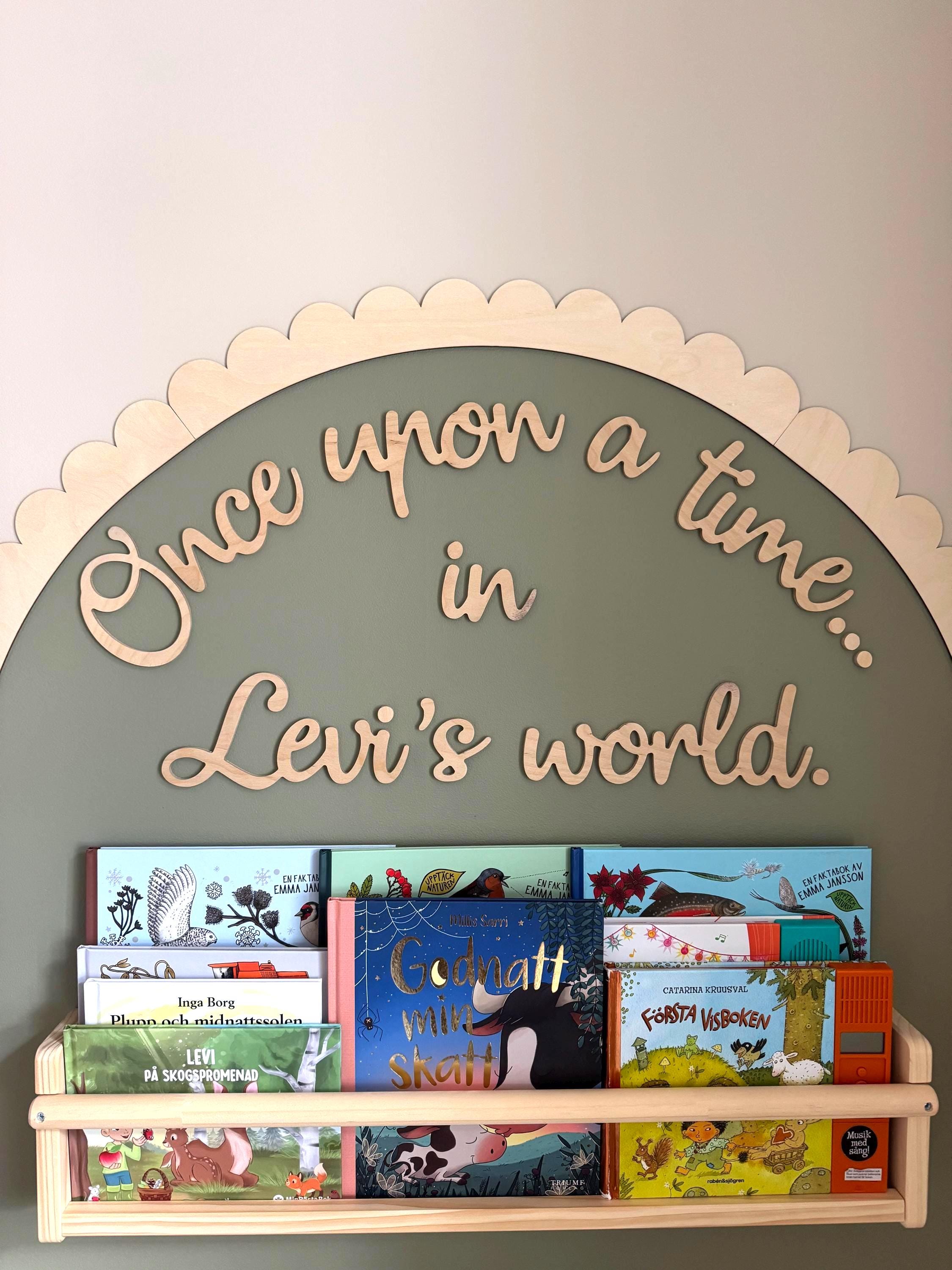 Once Upon a Time Sign with Name | Wooden Wall Sign for Nursery | Custom Nursery Reading Nook Decor | Story time Sign | Kids Room Bookshelf