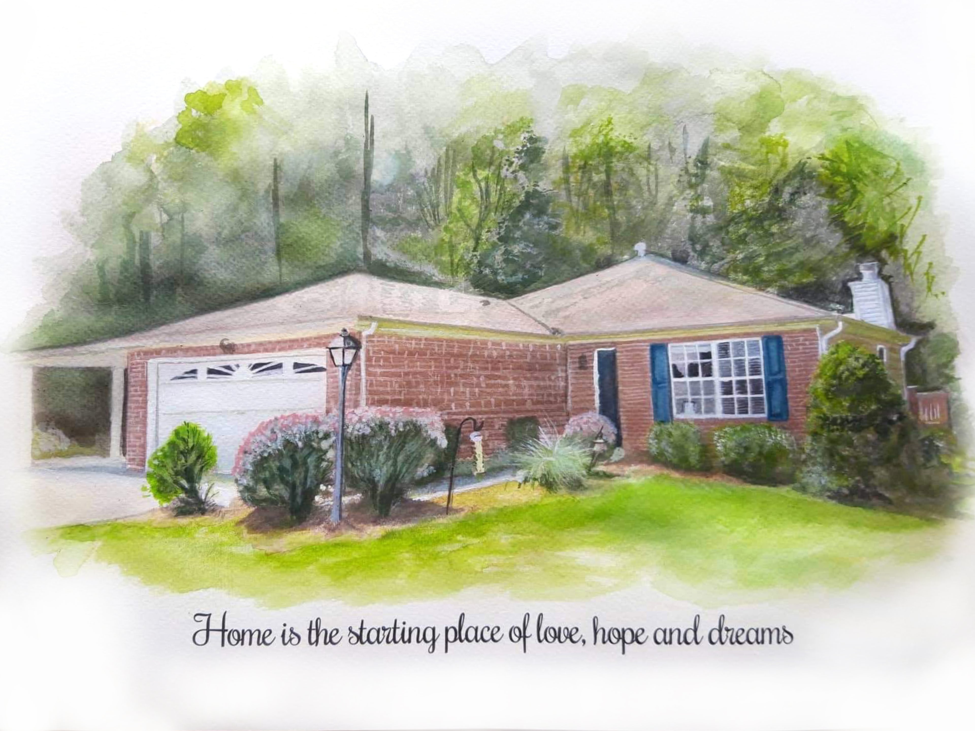 Custom Hand Painted House Portrait – Personalized Home Painting, Housewarming Gift, New Home Gift, Wedding & Anniversary Gift, Multiple Sizes