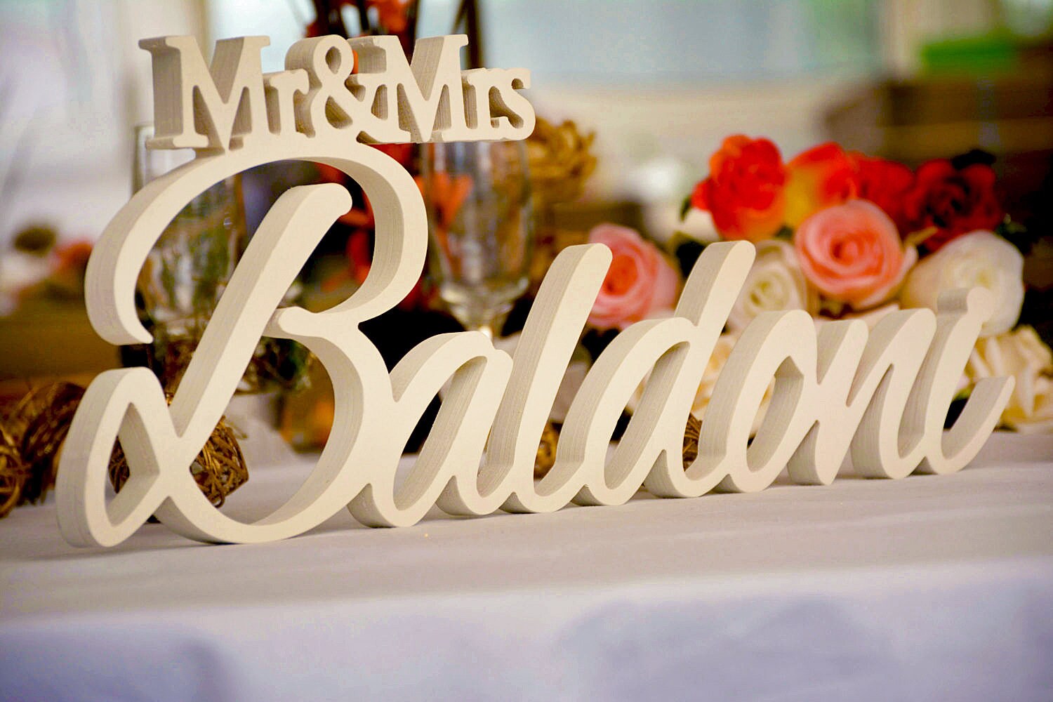 Personalized Mr and Mrs Last Name Sign, Wood Sweetheart Table Decor, Custom Wedding Name Sign, Birch Freestanding